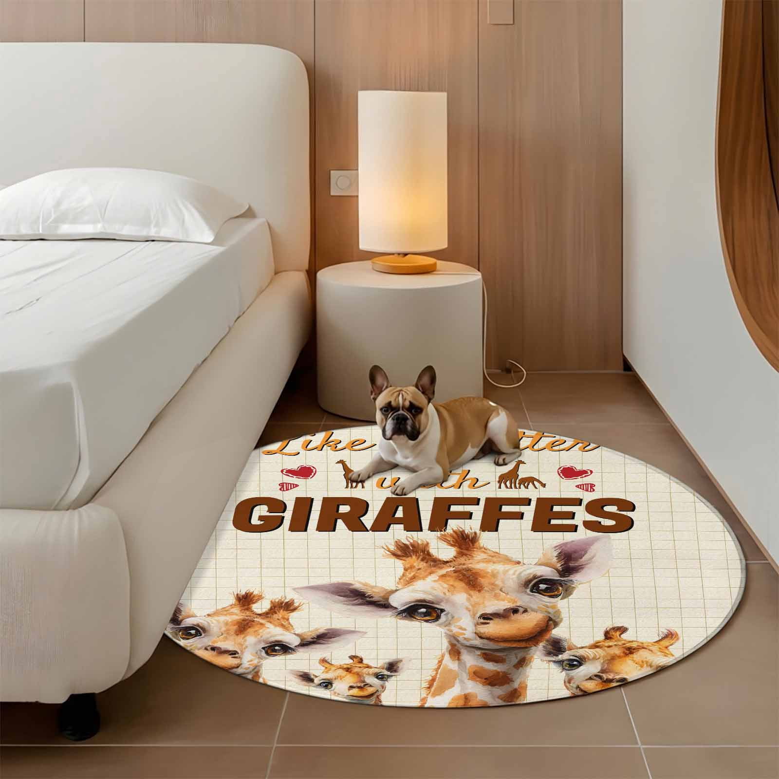 Giraffe Round Area Rug 5Ft Washable Circle Rugs for Living Room Bedroom, Red Love Heart Animals Plaid Non-Slip Carpet Floor Mats Indoor Outdoor Carpet Runner Aesthetic Home Decor