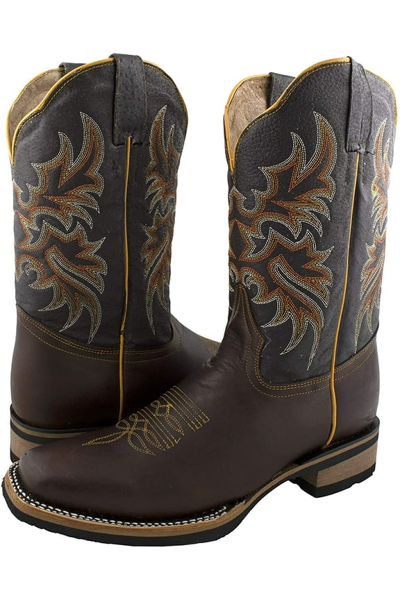 Men's Square Boots Style Rodeo Leather, Sole Rubber