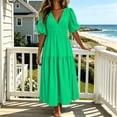 thumbnail image 2 of Erwazi Summer Dresses for Women Solid V Neck Puff Dress Waist Cinched Back Zipper Trendy Casual Style Daily Outdoor Activities Dresses, 2 of 7