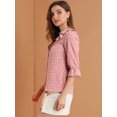 thumbnail image 4 of Blusa con Botones Allegra K Cuello de Solapa con Volantes Estampado de Corazón Manga del Codo Rosa XL, 4 of 6