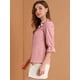 thumbnail image 4 of Blusa Allegra K Con Botones Cuello De Solapa Con Volantes Estampado De Corazón Manga Del Codo Rosa XS, 4 of 6