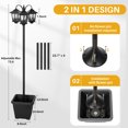 thumbnail image 4 of 3-Head LED Solar Lamp Post Light with Planter Solar Street Lamp Aluminum Classic Black Light Pole for Backyard Patio Porch Outdoor Decoration, 4 of 11