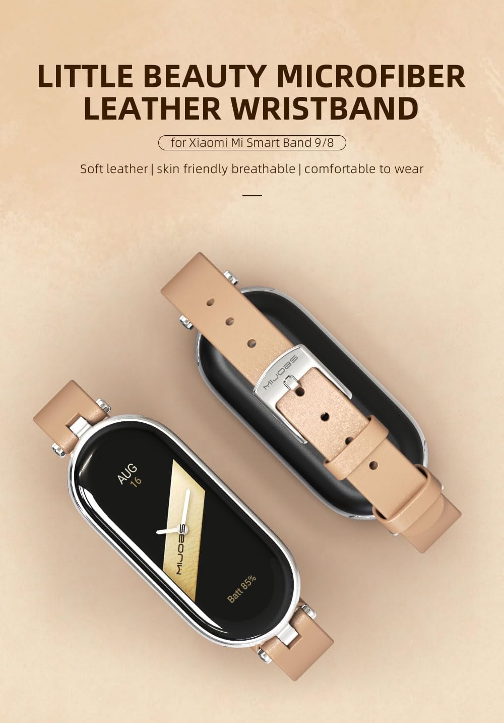 CRKMGS-Strap for Xiaomi Mi Band 10/9/8 Leather Replacement Straps for Mi Fit Band 9 Breathable SmartWatch Straps Wristband Bracelet
