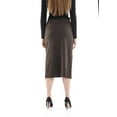 thumbnail image 3 of Guzella Straight Midi Skirt High Waisted Decoretive Metal Snaps Side Vented Below The Knee Skirt (Brown), 3 of 5