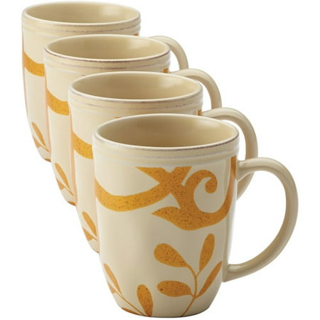 Rays Mug - Rachael Ray Dinnerware Gold Scroll 4-Piece Mug Set, Almond Cream