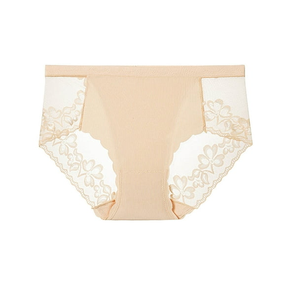 dazeni Women's Floral Lace Patchworkk Sheer Briefs Plus Size High Waist Panties Comfortable Seamless Underwear S-4XL