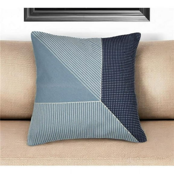 HomeRoots 549398 20 in. Blue & White Geometric Cotton Throw Pillow with Embroidery