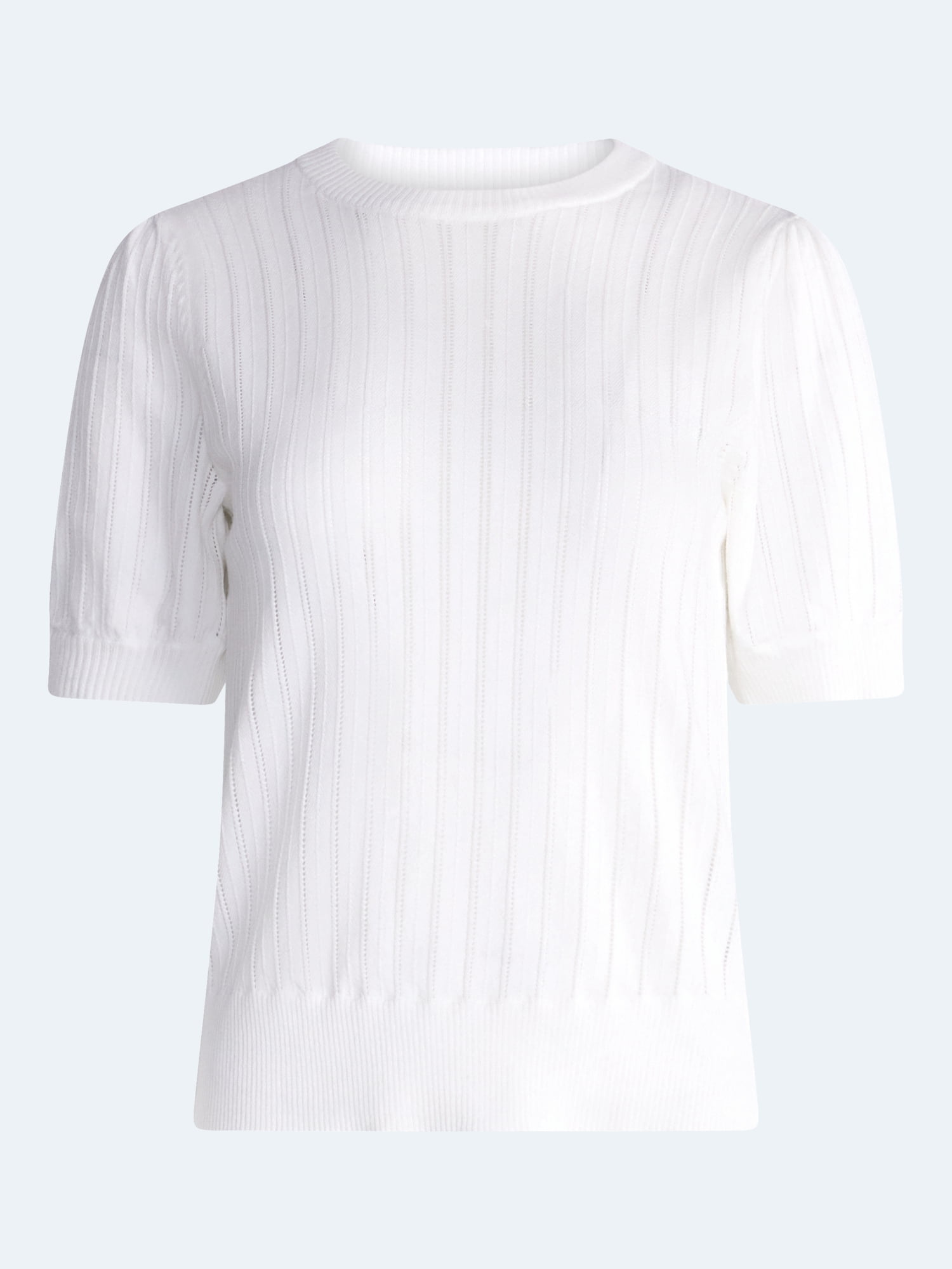 Free Assembly Women’s and Women's Plus Pointelle Sweater with Puff Sleeves, Sizes XS-4X