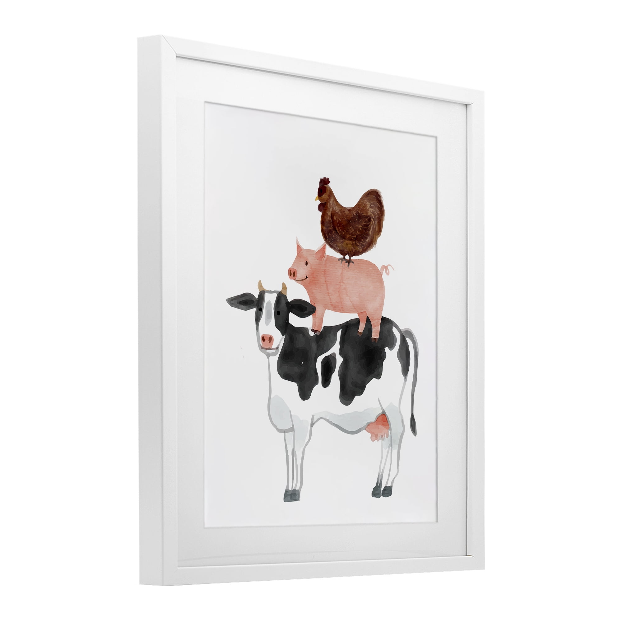 Stupell Industries Farm Animal Stack Whimsy White Framed Print Under Glass, design by Kim Allen