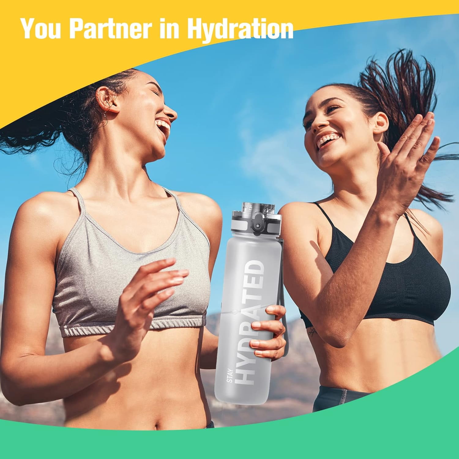 Water Bottle 32oz, Durable and Leakproof Water Bottles Motivational with Time Marker, Tritan, BPA Free, Wide Mouth with Easy Clean Brush for Gym, Travel, Home, School, Office (1 Bottle)