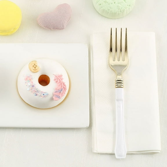 Efavormart 24 Pack 7" Plastic Fork Golden Plastic Silverware With White Handle