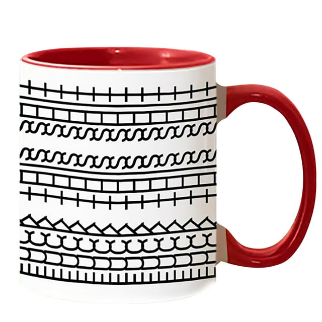 CHENMEI "Creative White Ceramic Coffee Mug with Black Pattern and Available In Seven Colors for Stylish Sipping Experience"
