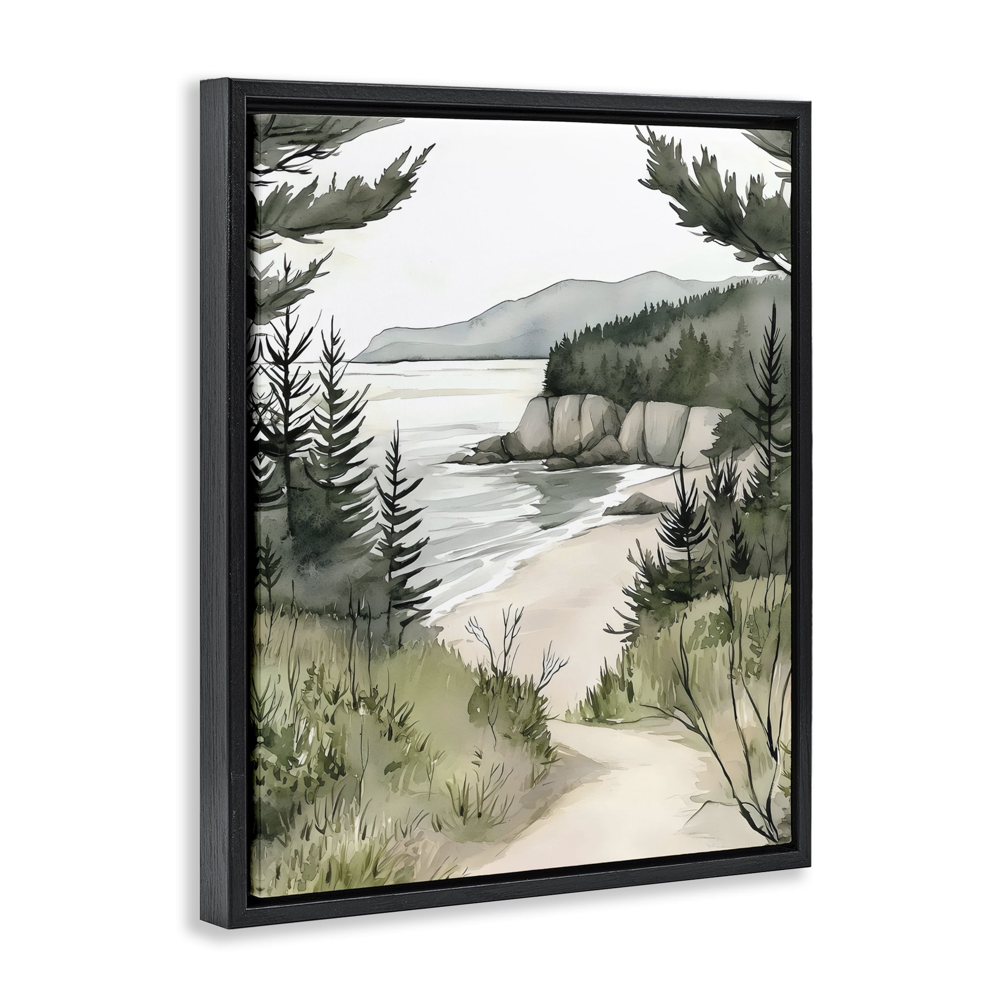 Stupell Industries Coastal Calm Winding Path Black Framed Floater Canvas Wall Art, design by Riley B