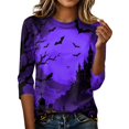 thumbnail image 2 of Womens 3/4 Sleeve Crew Neck Halloween T Shirts Shirts Thanksgiving Autumn Graphic Tee Tops Dark Purple L, 2 of 2