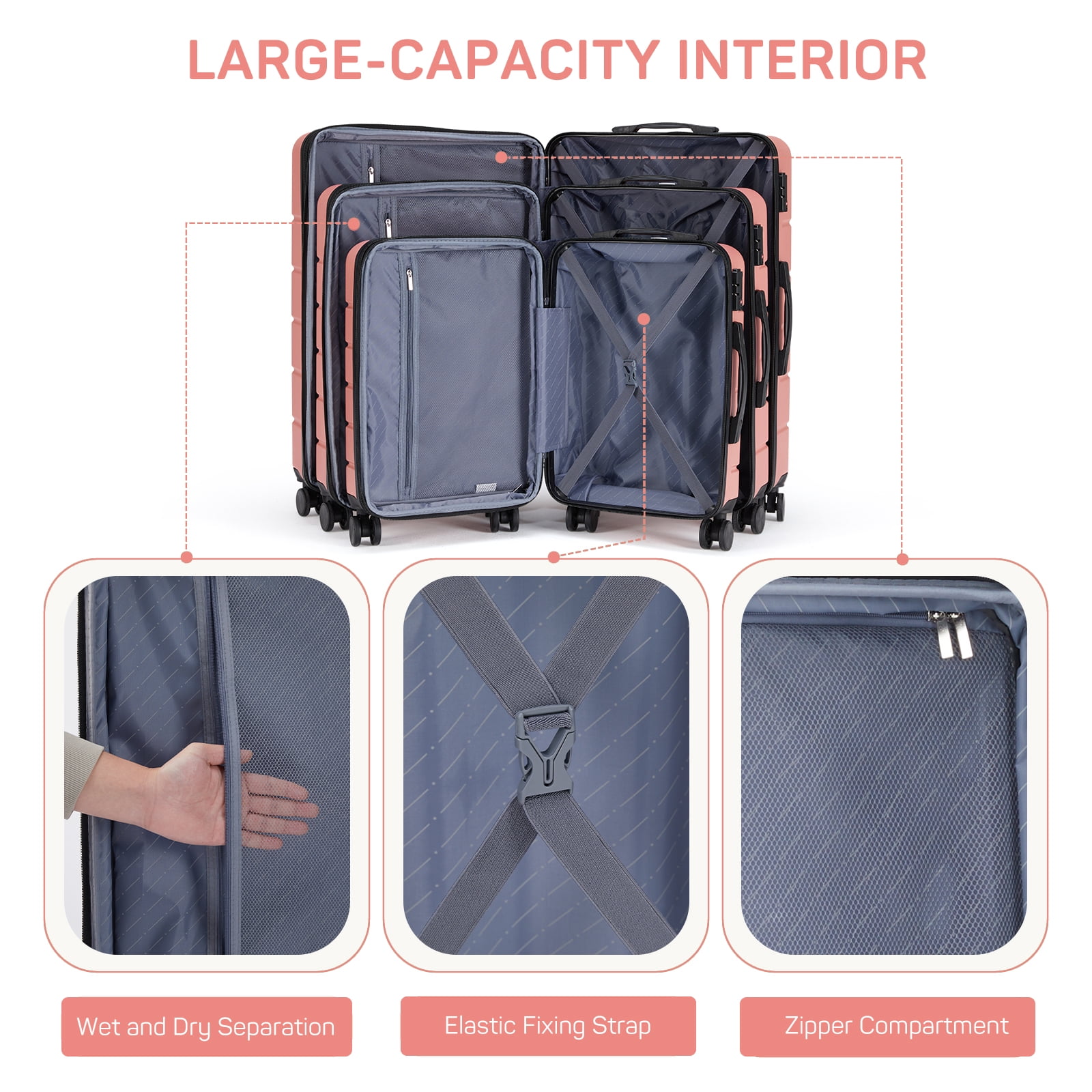 Aidoly 24 inch Suitcase, Hard Shell Luggage with TSA Lock, Expandable Lightweight Suitcase for Aldut, Pink