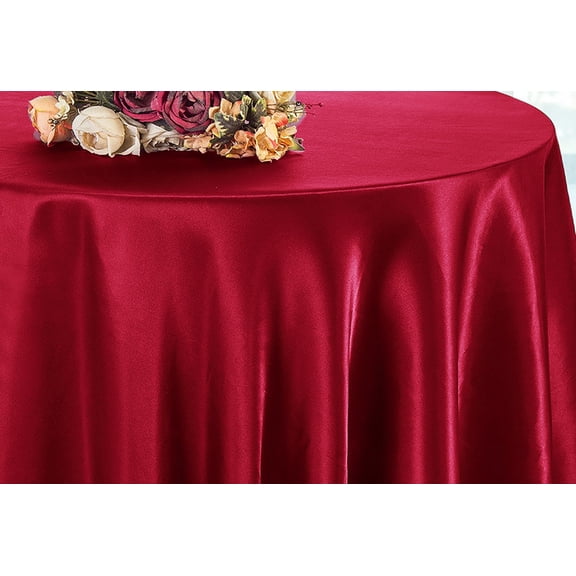 Wedding Linens Inc. 90'' Round Satin Table Cover Tablecloth - AppleRed