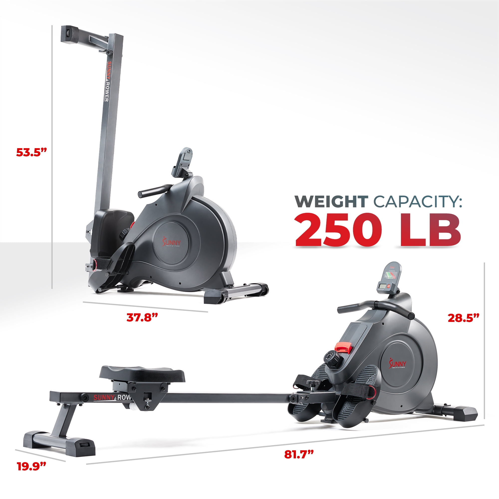 Sunny Health & Fitness SMART Magnetic Rowing Machine w 53.4" Extended Slide Rail & Free SunnyFit® App Membership - SF-RW522016