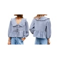 thumbnail image 3 of Aojekbee Women's Summer Sweet Shirt Plaid Print Lantern Long Sleeve Doll Collar Bow Tie-Up Front Loose Peplum Tops, 3 of 10