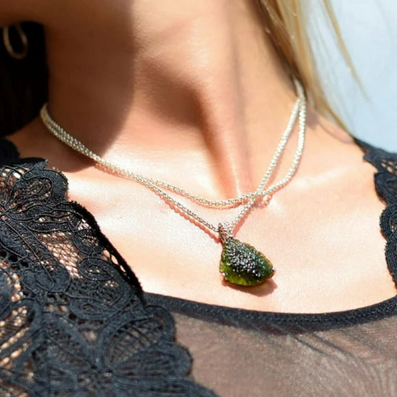 Moldavite Pendant 925 Sterling Silver AAA  Quality Natural Czech Moldavite Rough Healing Gemstone Handmade Pendants