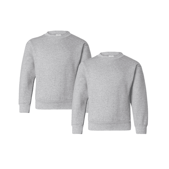 Hanes Youth Crewneck Sweatshirt, EcoSmart Durable Long Sleeve Light Steel Color Fleece, 2 Pack, XS