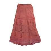 Mogul Women's Stonewashed Skirt Red Floral Embroidered Rayon Skirts