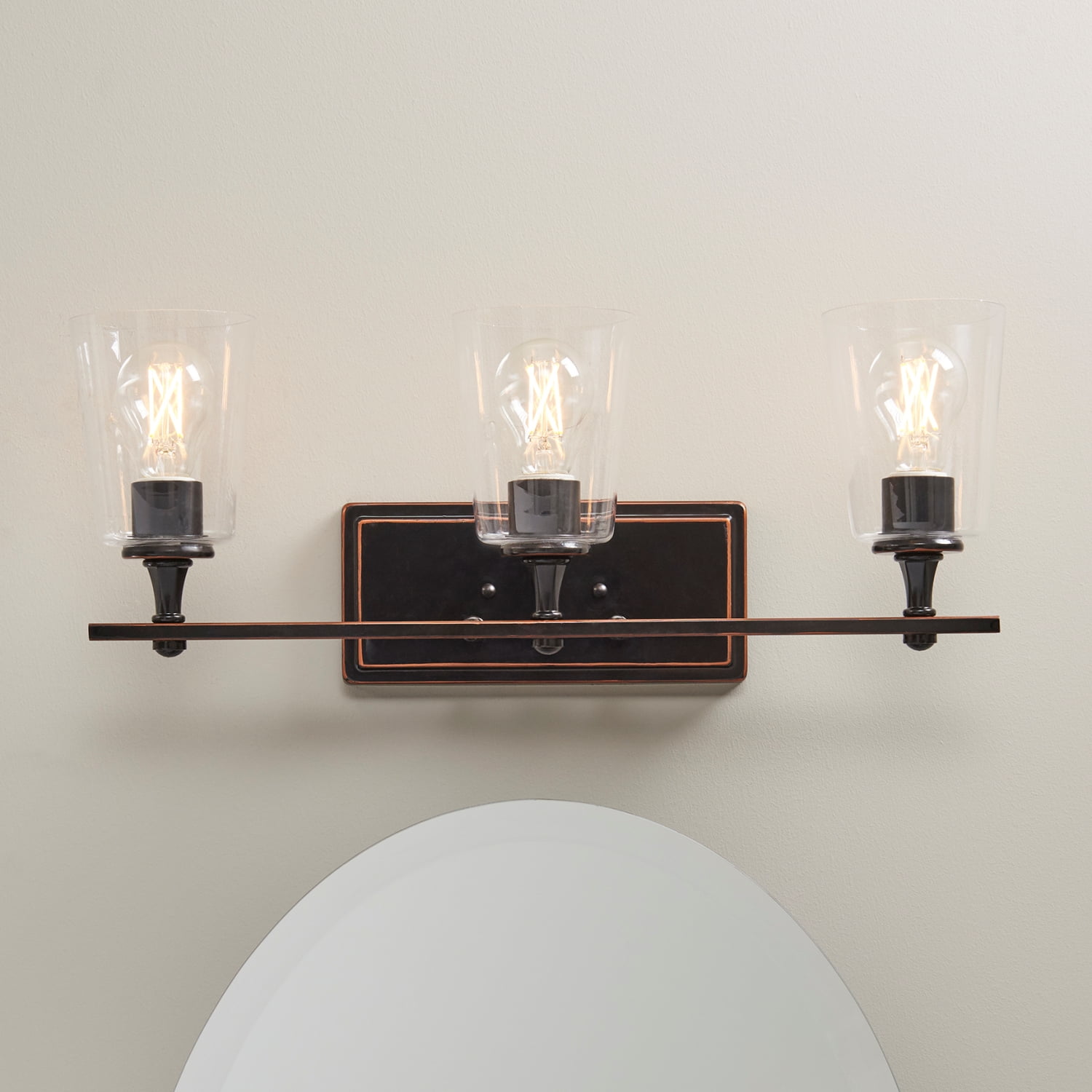 Better Homes & Gardens 22" Modern 3-Light Bronze Vanity Light, Glass Shades, Bulbs Not Included