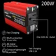 thumbnail image 3 of Inversor de corriente de 200W para coche, convertidor de 12v y 220v de CC de 12V a CA de 220V y 110V, cargador USB portátil de onda sinusoidal modificada para coche brillar Hogar, 3 of 5