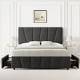 thumbnail image 1 of Bed Frame, Platform Bed Frame with 2 or4 Storage Drawers and Adjustable Upholstered Headboard, Wood Slats Support, No Box Spring Needed, Easy Assembly, Grey, 1 of 9
