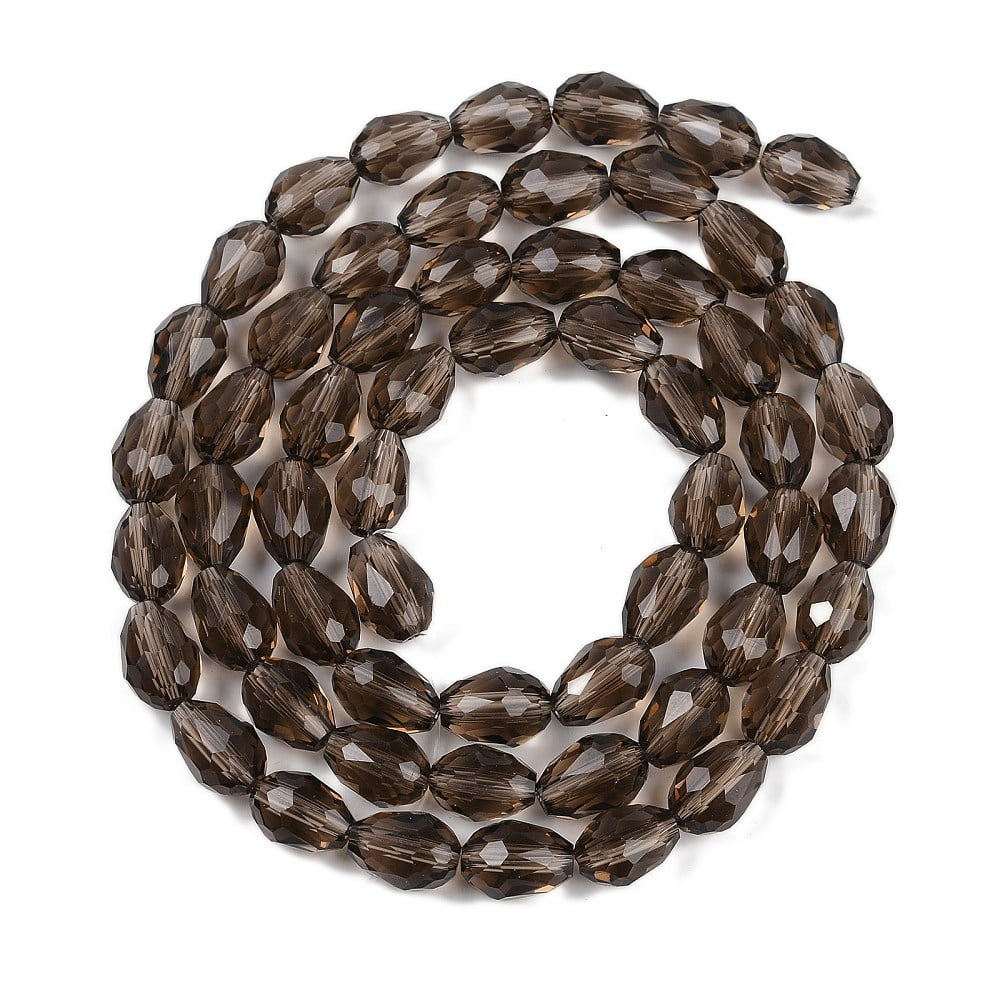Transparent Glass Beads Strands Faceted Teardrop Coconut Brown 8x6mm Hole: 1.2mm about 65~67pcs/strand 20.08 inch(51cm)