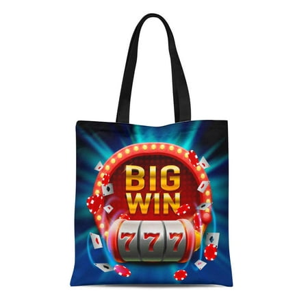 KDAGR Canvas Tote Bag Blue Machine Big Win Slots 777 Casino Gambling Poker Durable Reusable Shopping Shoulder Grocery