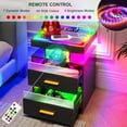 thumbnail image 6 of HNEBC RGB LED Night Stand with Wireless Charging Station, Modern Bedside Table with Human Body Sensor Light, Smart Nightstand with Glass Panel for Bedroom Furniture, Remote Control Lighting (Black), 6 of 18