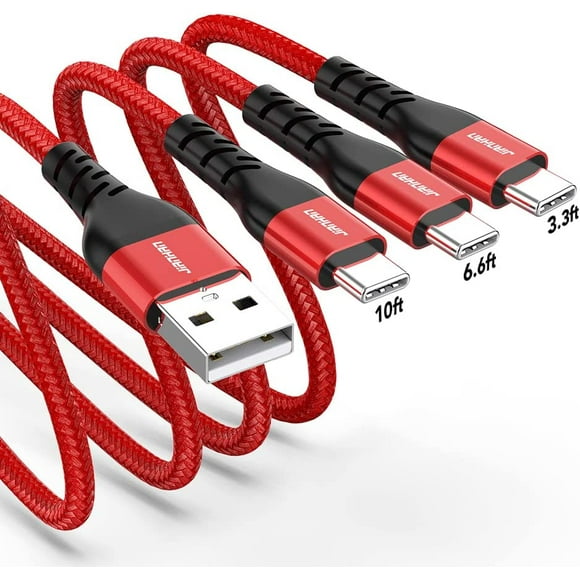 JianHan Câble USB C, [3 Pack] 3.1A QC 3.0 Câble de Charge Rapide Type C, (3.3ft + 6.6ft + 10ft) en Nylon Tressé USB A à C Chargeur