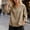 Khaki, variant on Women's Cotton Linen V Neck 3/4 Sleeve Blouse Casual Loose Solid Color Tunic Tops with Side Slits