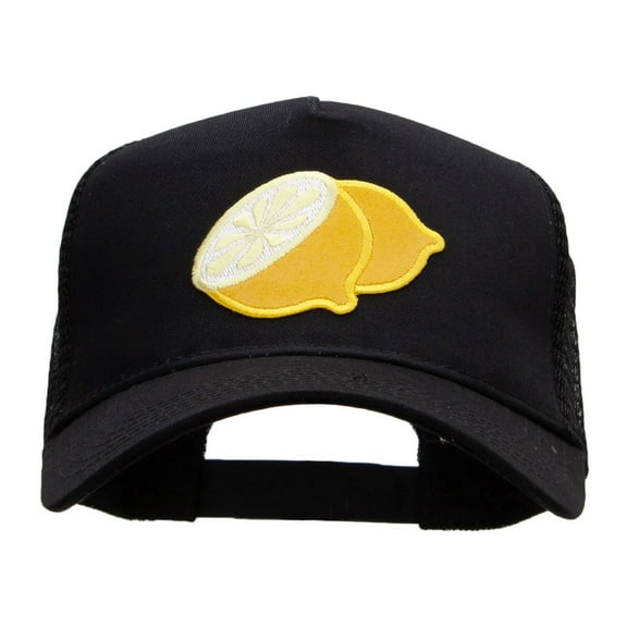 Large Lemon Solid Cotton Twill 5 panel Mesh Back Patched Cap - Black OSFM