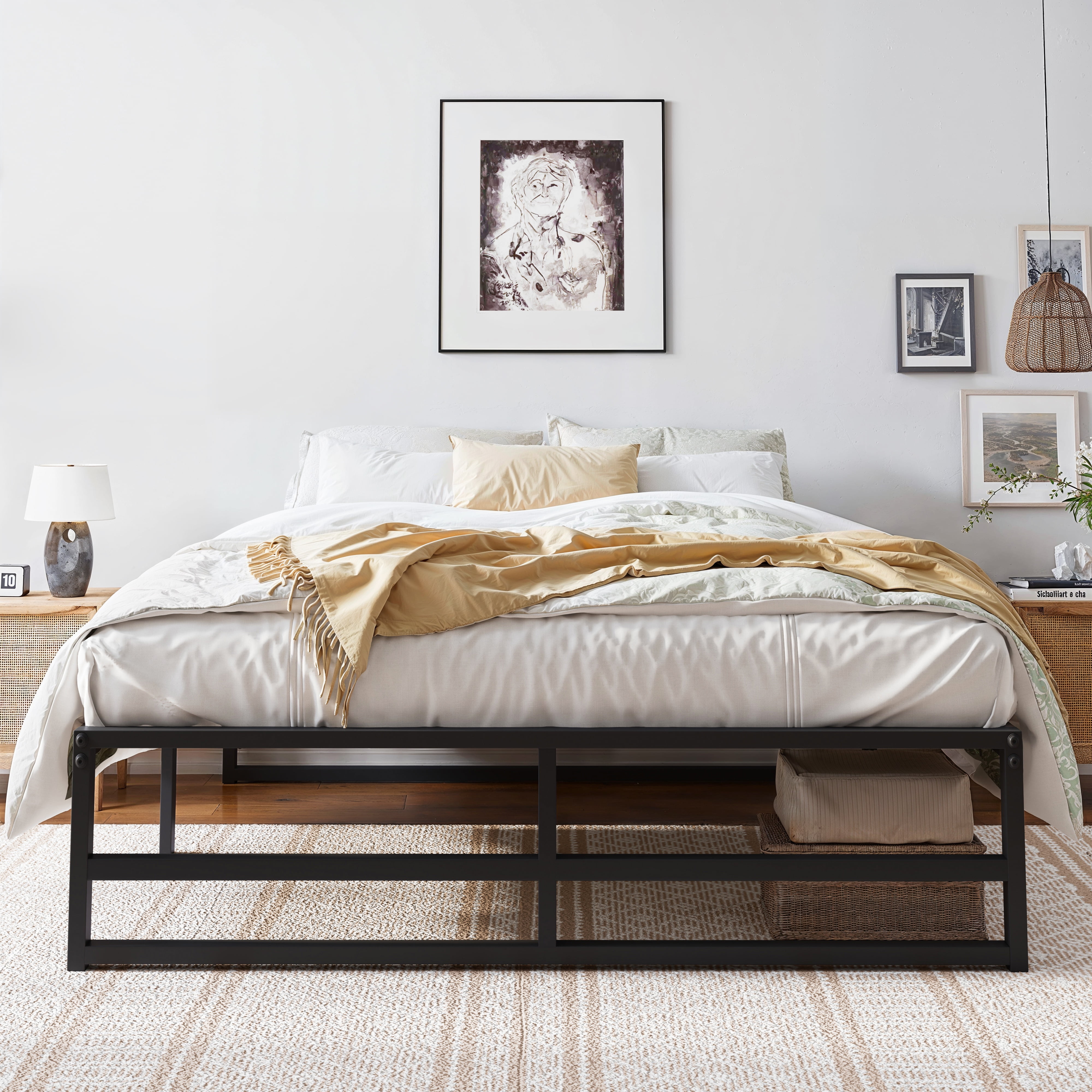 SHA CERLIN Queen Size Metal Platform Bed Frame with 14'' Extra Under-bed Storage Space, No Box Spring Needed, Easy Assembly, Black