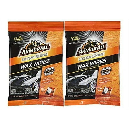 12 Count Armor All Ultra Shine Wax Wipes Fast One Step Car Waxing Long Lasting (Pack of 2)