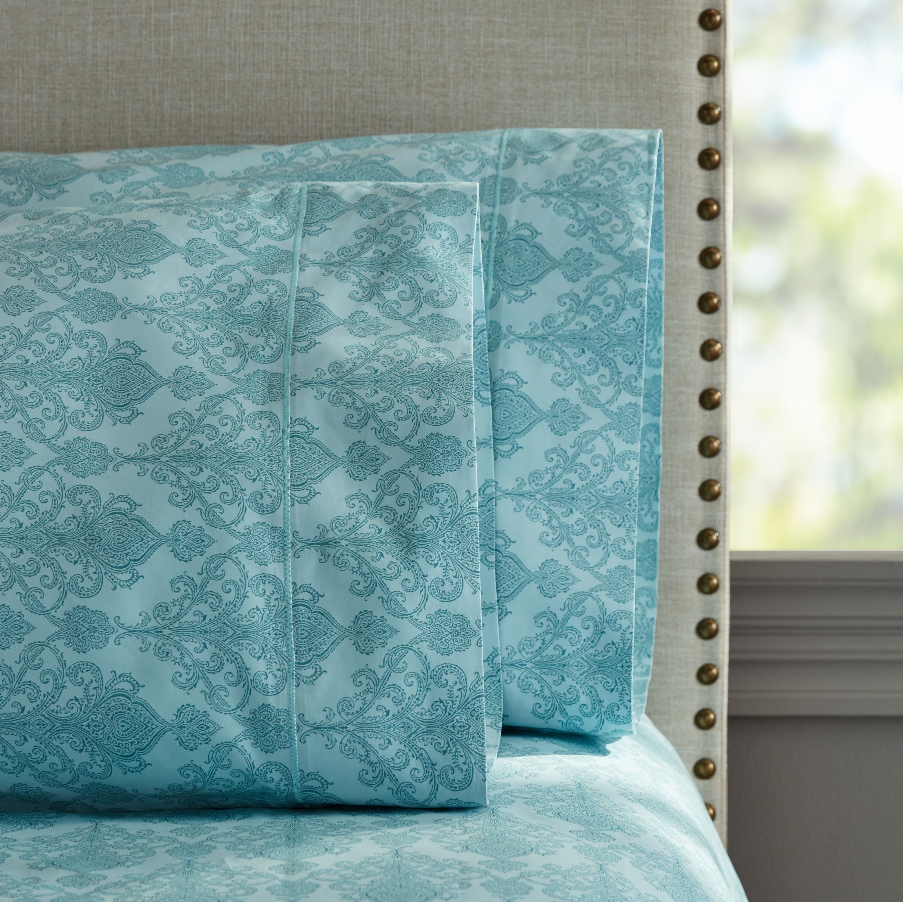 Hotel Style Luxury 4-Piece 600 Thread Count Teal Paisley Cotton Bed Sheet Set, Queen