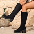 thumbnail image 6 of CYRBOKO Women's Knee High Boots, Chunky High Heel Zipper Flock Casual Women's Shoes Black Size 9, 6 of 9