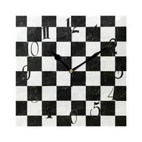 Black White Checkerboard Wall Clock Decorative Square Silent Non-Ticking Operated Clocks Aesthetic for Bedroom Living Room
