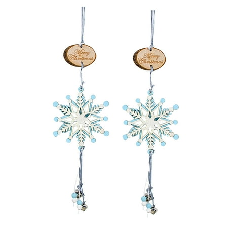 

NUOLUX 2pcs Blue Delicate Christmas Hanging Snowflake with Bell Wooden Decor Creative Christmas Tree Hanging Pendant Home Ornaments Gifts Layout Decorative Props