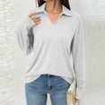 thumbnail image 6 of UJNDER Women's T Shirts for Women Spring and Autumn Long Sleeve Solid Color Flip Loose Pocket Comfortable White L, 6 of 6