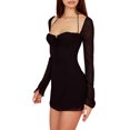 thumbnail image 3 of Txlixc Mini vestido ajustado con cuello halter para mujer, vestido de club de color sólido con busto fruncido de manga larga Txlixc Estilo de ocio, 3 of 9