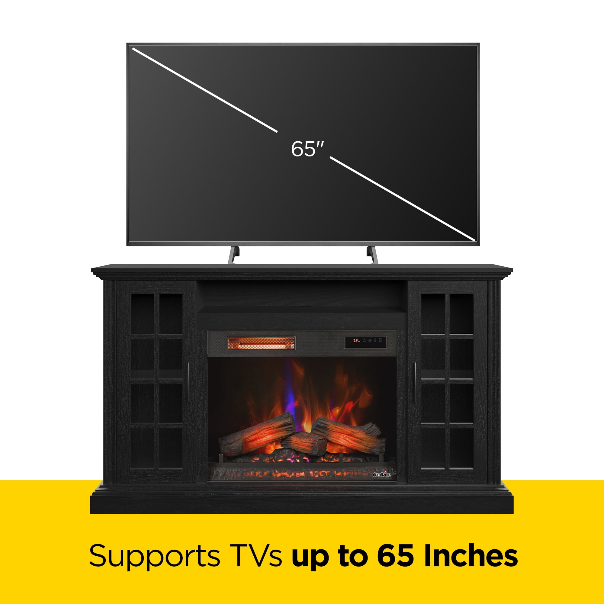 duraflame® Electric Fireplace Media Mantel for TVs up to 65 inches and Farmhouse Storage Cabinets, Black Embossed Ash
