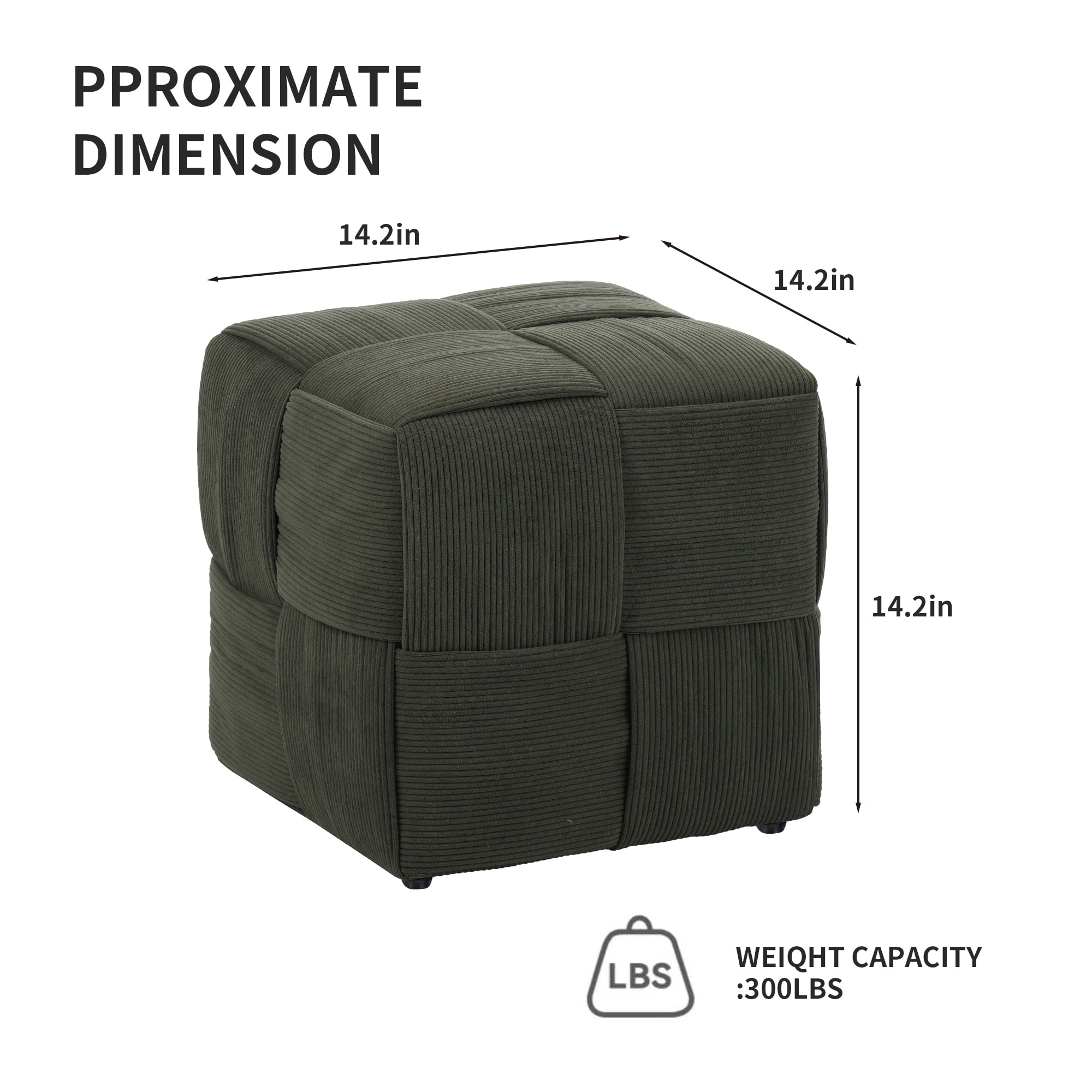 Ottoman Foot Rest, Soft Comfortable Square Corduroy Woven Design, Multi-Purpose Footrest Floor Seat Vanity Stool for Living Room Bedroom Nursery, No Installation Required, Green