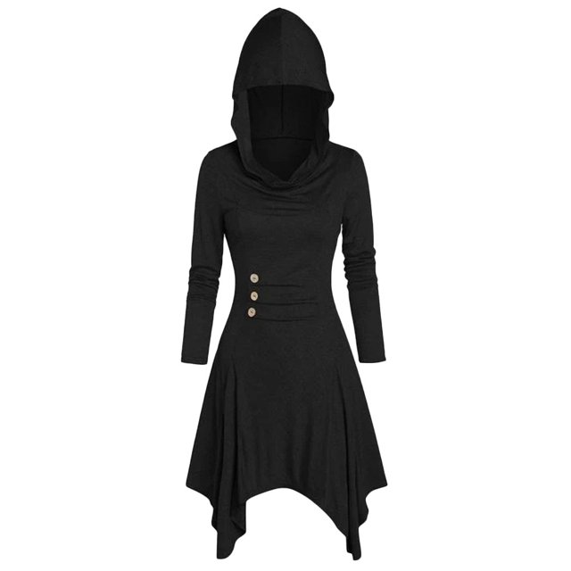 Halloween TIMIFIS Costumes d'Halloween pour Femmes Costumes pour Femmes à Lacets à Capuche Vintage Chandail à Enfiler Ourlet Haut-Bas Bandage Longue Robe Cape Robe Renaissance Femmes