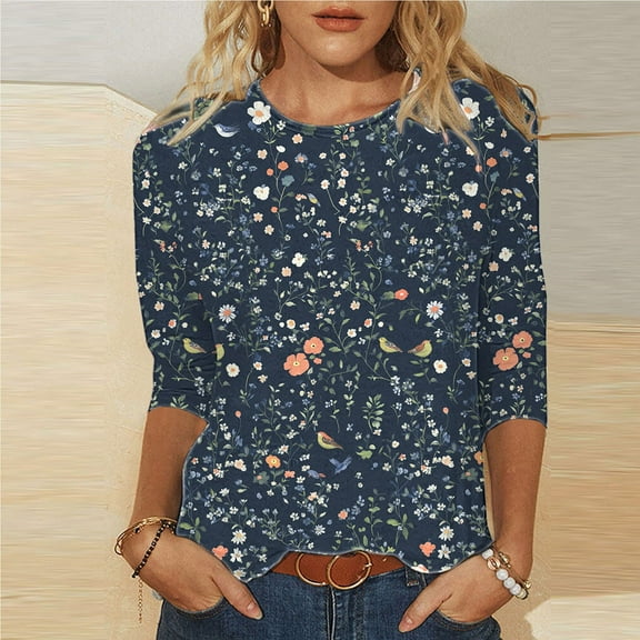 Womens Tops 3/4 Sleeve Cotton Womens Summer Shirt Dressy Women Summer Blouses for Work Oversized Tshirts for Women Graphic