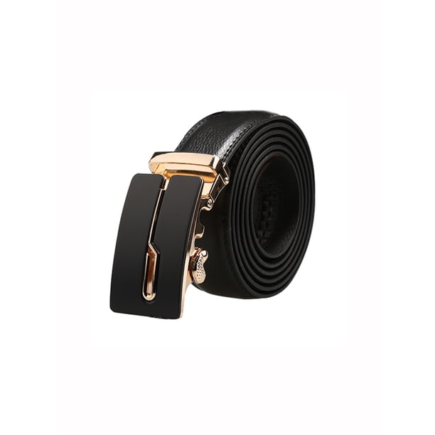 Cinturón de cuero de vestir para hombres con hebilla automática de ratchet de negocios Inspire Chic para el Día del Padre Negro-Curva 58 5/8-61 3/8