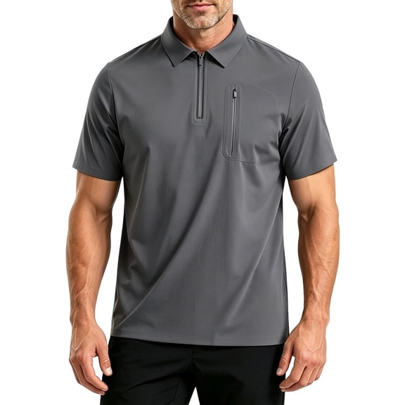 hoksml Men's Quick Dry Half Zip Collared Shirts, Short Sleeve Outdoor Golf Tops with Water Resistant Zipper Chest Pocket for Travel Daily Wear