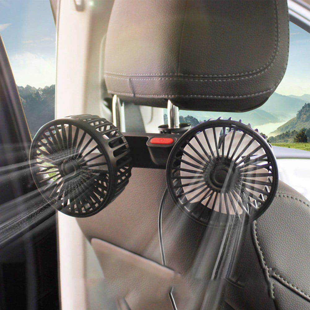 sailesiti Car USB Fan Rechargeable Fan Rear Pillow Portable High Wind Power Chair Back Dual Head Fan Quiet Office Camping Outdoor 12v