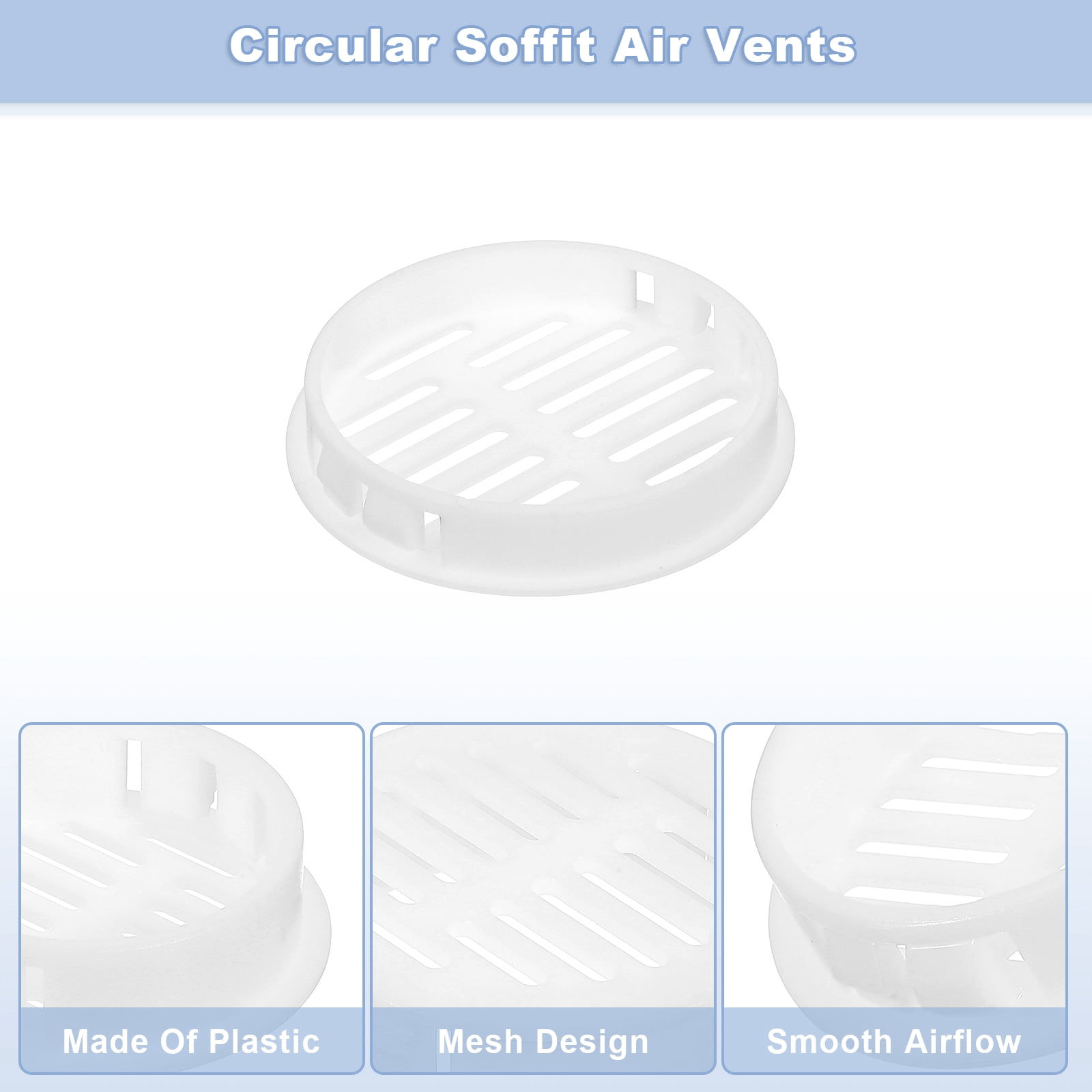 Uxcell 24Pcs 60mm/2.36" Circular Soffit Air Vents, Plastic Soffit Vent Cover, Round Mesh Hole Louver for Bathroom Kitchen Cabinet Wardrobe, White